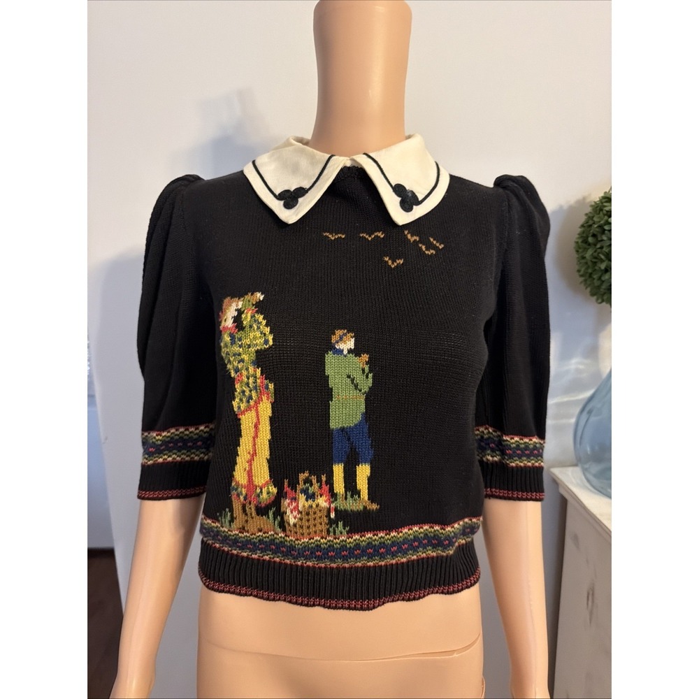 Cullinane Petites S Vintage Hand Knitted Outdoor Theme Sweater Removable Collar